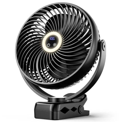 Koonie 10000mAh Portable Clip on Fan with LED Lantern and Hook, 8'' Battery Operated Desk Fan, Quiet Camping Fan with LED Digital Display, 360° Rotation & 3 Speeds for Travel Tent Gym Treadmill - Image 1