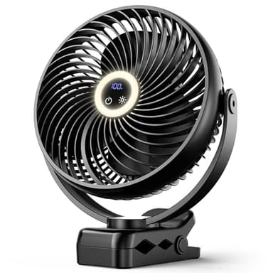 Koonie 10000mAh Portable Clip on Fan with LED Lantern and Hook, 8'' Battery Operated Desk Fan, Quiet Camping Fan with LED Digital Display, 360° Rotation & 3 Speeds for Travel Tent Gym Treadmill - Image 1