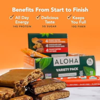 ALOHA Organic Plant Based Protein Bars - 3 Flavor Variety Pack - 12 Count, 1.98oz Bars - Vegan Snacks, Low Sugar, Gluten-Free, Low Carb, Paleo, Non-GMO, Stevia-Free, No Sugar Alcohol Sweeteners - Image 4