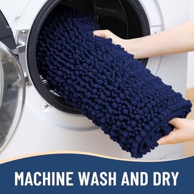 Arotive Luxury Chenille Bathroom Rug Mat, Extra Soft Thick Absorbent Shaggy Bath Rugs, Non-Slip Machine Wash Dry, Plush Bath Mats for Bathroom, Shower and Tub, 60x24, Navy - Image 7