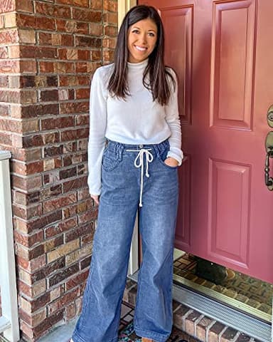 GRAPENT Women's Baggy High Waisted Women Baggy Jeans Wide Leg Jeans for Women High Waist Womens Drawstring Denim Jean Pants Color Classic Blue XX-Large Size 20 Size 22 - Image 4