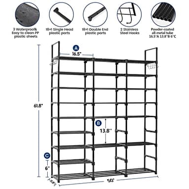 Mavivegue 9-Tier Metal Shoe Rack - Holds 50-55 Pairs, Tall Storage Shelf for Shoes, Boots, Entryway, Closet, Garage - Image 2