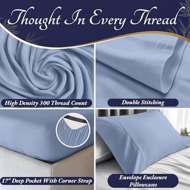 DECOLURE 100% Viscose Derived from Bamboo Sheets King Size 4pcs - Ultra Soft & Luxuriously Cooling, 17" Deep Pocket, Double Stitching, Perfect for Hot Sleepers - King Bed Sheets (Light Blue) - Image 3