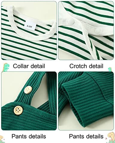 YUEMION Newborn Baby Boy Clothes Infant Boy Outfits 2Pcs Stripe Top Romper Pants Set 24 Months Overalls Toddler Boy Clothes(Green, 18-24 Month) - Image 4