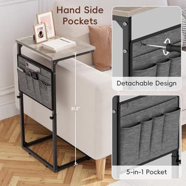 Vagusicc C Shaped End Table, 33'' Tall Side Table for Couch, Adjustable Height Small Couch Side Table for Small Spaces, C Table Slide Under Sofa Table TV Tray Arm Table for Living Room, Bedroom, Grey - Image 7