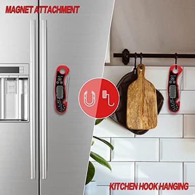 Meat Thermometer Digital for Grilling and Cooking - ANDAXIN Waterproof Ultra-Fast Instant Read Food thermometers with Backlight & Calibration for Kitchen, Deep Fry, BBQ, Grill(Red/Black), LCD - Image 6