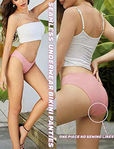 Caterlove Women's Seamless Underwear No Show Stretch Bikini Panties Silky Invisible Hipster 6 Pack (A, Large) - Image 2