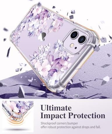 GVIEWIN for iPhone 11 Case with Screen Protector + Camera Lens Protector, [Not-Yellowing] Clear Soft TPU Shockproof Protective Cover for Women Girls Flower Pattern Phone Case 6.1"(Foliolosa/Purple) - Image 4