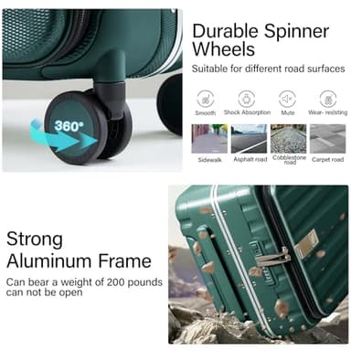Hanke 24 Inch Checked Luggage Front Opening Rolling Suitcase Hard Sided Luggage with Spinner Wheels Travel Luggagefor Woman Men.(Dark Green) - Image 6