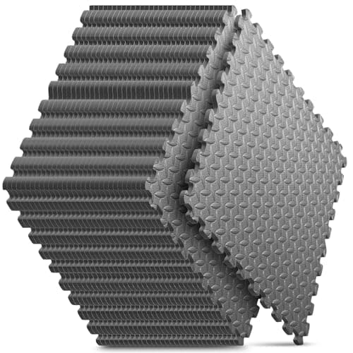 Home Gym Mat, Puzzle Exercise Mat, 1of EVA Interlocking Foam Floor Tiles for Home Workout Equipment and Kids' Play Areas - Grey, 24 in x 24 in x ½ in - 32 Tiles (Grey, 32 Pack 128 sq ft) - Image 1