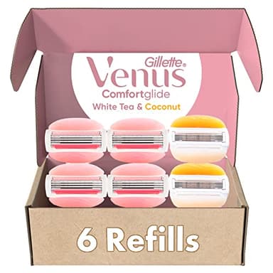 Gillette Venus ComfortGlide White Tea 4 count, with Gillette Venus ComfortGlide plus Olay 2 count, Women's Razor Blade Refills - Image 1