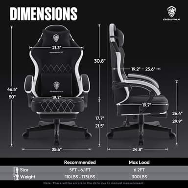 Dowinx Fabric Gaming Chair, Ergonomic Computer Chair with Footrest and Pocket Spring Cushion, Height Adjustable Video Gamer Chair with Lumbar Support for Adults, Black - Image 2