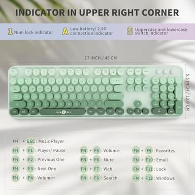 Ubxxziy Wireless Keyboard and Mouse | Cute Colorful Keyboard and Mouse with 2.4GHz Cordless Retro Typewriter Keyboard | Auto-Sleep | USB Receiver for Windows PC/Laptop - Green Gradient - Image 3