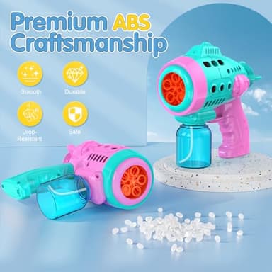 2 Bubble Gun with 2 Pack Refill Solution, 360° Leak-Proof Bubble Machine for Toddlers, Automatic Bubble Guns for Kids, Easter Basket Stuffers, Party Favors, Birthday Gift (Pink-Green) - Image 3
