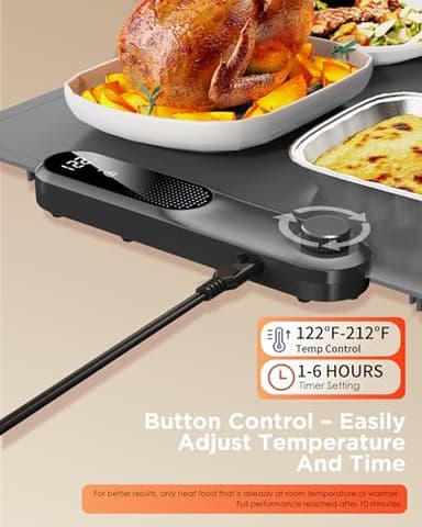 FEPPO Food Warming Mat, (XXL 35”x16”) Electric Warming Trays for Buffets Party, Fast Full-Surface Heating Mat for Food with 19 Level Adjustable Temperature and 6 Hours Timer, Roll Up Food Warmer - Image 4