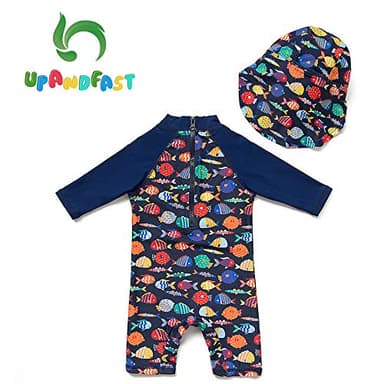 upandfast Baby Long Sleeve Bathing Suit Baby Boy Swimsuit Toddler One-Piece Rashguard (Colorful Fish,18-24 Months) - Image 2