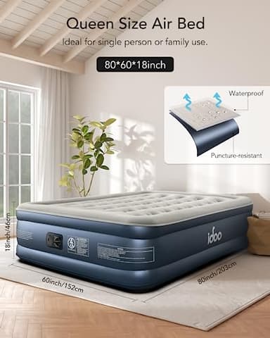 iDOO Queen Air Mattress with Built in Pump, 18 Raised Comfort Inflatable Blow up Mattress, Upgraded Four Chamber Portable Air Bed for Camping, Guests and Home, Colchon Inflable, 650 lbs Max - Image 7
