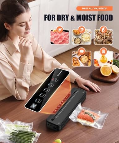 75kpa Vacuum Sealer Machine - 6-in-1 Compact Food Sealer with Digital Countdown Timer, External Sliding Blade for Freshness Storage, Black - Image 2