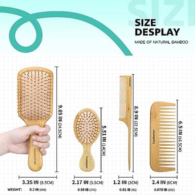 100% Bamboo Hair Brushes and Comb Set by Combetter, Comb for Women and Detangling, Great on All Hair, Eco-Friendly and Handmade for Women Men and Kids - Image 5