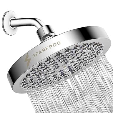 SparkPod Shower Head - High Pressure Rain - Premium Quality Luxury Design - 1-Min Install - Easy Clean Adjustable Replacement for Your Bathroom Shower Heads (Luxury Polished Chrome, 6 Inch Round) - Image 1