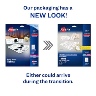 Avery Printable Tickets, Tear-Away Stubs, White, 1.75" x 5.5", Matte White, Laser/Inkjet Printable, 200 Blank Tickets per Pack, 1000 Total (5 Packs of 16154) - Image 2
