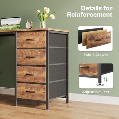 Huuger 55 Inch Computer Desk with 8 Fabric Drawers, Office Desk Work Desk for Home Office, Study, Gaming Desk with Drawers, Large Storage, Rustic Brown - Image 6