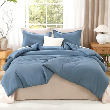Litanika Oversized King Comforter Set Grayish Blue Super King Plus Size, 3 Pieces Lightweight Solid Bedding Comforter Set, All Season Fluffy Bed Set (128x120In Comforter & 2 Pillowcases) - Image 3
