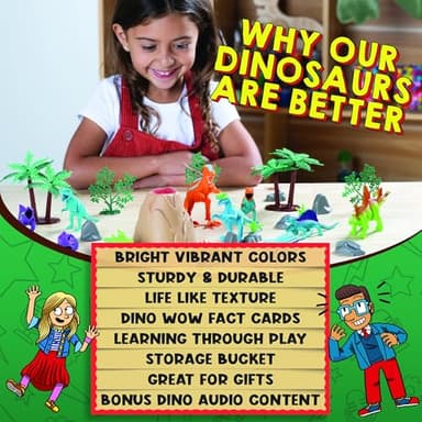 Wow in The World Bucket of Dinosaurs | Kids Play Dinosaurs | Learning Through Play | Includes 25+ Pieces: 11 Dinos, Trees, Rocks, Plants, Volcano, and 3 Wow Dinosaur Fun Fact Cards - Image 5