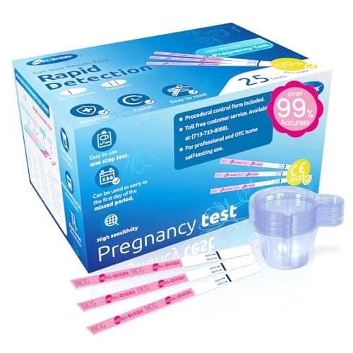 Pregnancy Tests with Cup, HEAL-CHECK Bulk Pregnancy Test Strips for Home Detection, Over 99% Accuracy, Individually Wrapped, Extra-Wide 5mm HCG Test Kit Comfortable Grip, 25 Count, Pruebas De Embaraz - Image 1