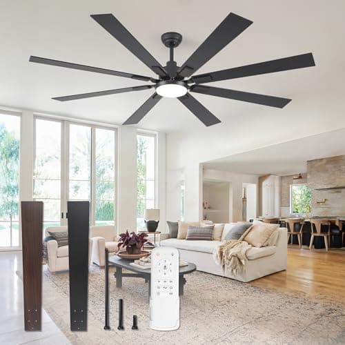 ZMISHIBO 72 inch Large Ceiling Fans with Lights and Remote, Indoor/Outdoor Black Modern Ceiling Fan for Kitchen Living Room Patio, 6 Speed Reversible Quiet DC Motor, 3 CCT, Dual Finish 8 Blades - Image 1