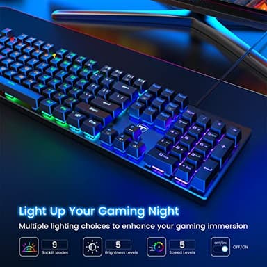 RisoPhy Mechanical Gaming Keyboard, RGB 104 Keys Ultra-Slim LED Backlit USB Wired Keyboard with Blue Switch, Durable Abs Keycaps/Anti-Ghosting/Spill-Resistant Computer Keyboard for PC Mac Xbox Gamer - Image 2