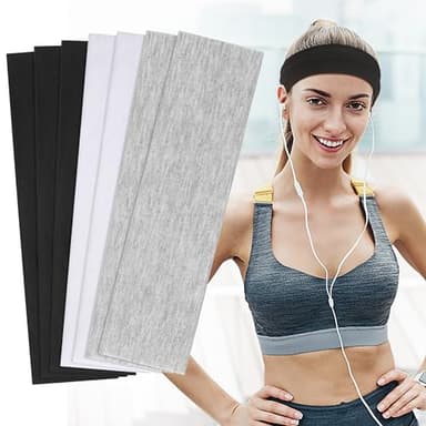 DiyJibb Headbands for Women, Stretchy Non Slip Soft Cotton Cloth Hair Bands for Sports, Workout, Yoga and Running, 7pcs (Black, White, Light Grey) - Image 7