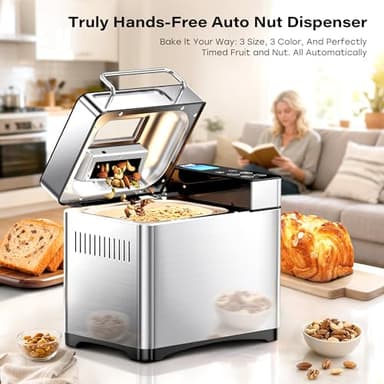 KBS Pro 710W Bread Maker, 2LB 17-in-1 Automatic Bread Machine with Healthy Ceramic Pan, Nut Dispenser, Tempered Glass Touch Panel, Stainless Steel Housing,3 Crust Colors, 15H Timer&Keep-Warm, Recipe - Image 4