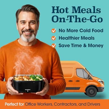 TRAVELISIMO Electric Lunch Box for Adults, 80W Heated Lunch Box 1.5L Stainless Steel Portable Food Warmer, 12/24/110V Lonchera Electrica Portatil for Travel & Work, Loncheras para Hombres de Trabajo - Image 3