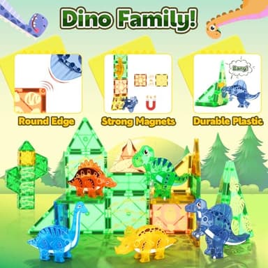 Dinosaur Toys Magnetic Tiles 3D Movable Dinos for Kids 3-5 5-7 Toddler Outdoor Sensory Toys, STEM Educational Magnetic Blocks for 3+ Years Old Boys Girls Kids Toy - Image 5