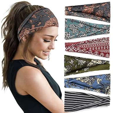 Huachi Boho Headbands for Women Wide Head Bands Yoga Workout Hair Bands for Women's Hair Non Slip Summer Womens Headbands Hair Accessories 6 Pack - Image 1