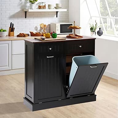 LOUVIXA Tilt Out Trash Can Cabinet Dog Proof with Double Wood Hidden Trash Can Holder, Kitchen Free Standing Recycling Cabinet（Black） - Image 7