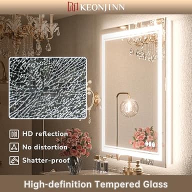 Keonjinn LED Bathroom Mirror 30 x 36 Inch with Front and Back Light, Stepless 3 Colors Temperature & Dimmable Backlit Mirror, UL Listed LED Driver, Double Lights Tempered Glass LED Wall Vanity Mirror - Image 6