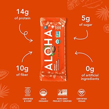 ALOHA Organic Plant Based Protein Bars - Peanut Butter Cup Bar - 12 Bars, Vegan, Low Sugar, Gluten-Free, Low Carb, Non-GMO, No Stevia, No Erythritol - Image 4