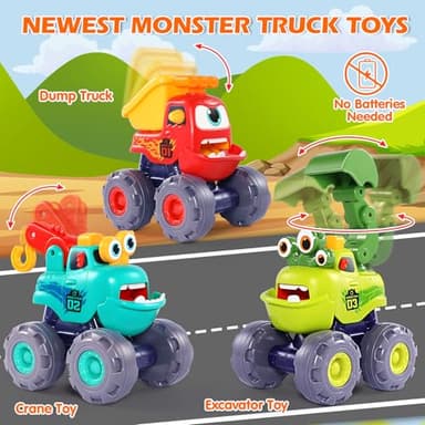 OCATO Monster Truck Toys for 1 2 3 Year Old Boy Birthday Gift, Outdoor Construction Toy Trucks Pull Back Cars for Toddlers 1-3, 1st Birthday Gifts 1 2 3 Year Old Boy Toys Baby Toddler Xmas Gifts Kids - Image 2