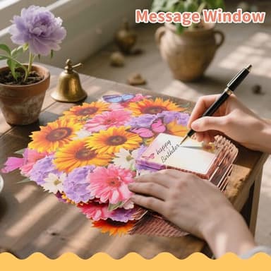 MZD8391 Birthday Cards with MUSIC & LIGHTS, Pop Up Happy Birthday Card, Sunflower & Butterfly, 10 Inch Life Sized Forever Flower Bouquet Gifts for Women Mom Grandma - Image 8