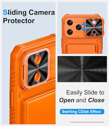 BXYJY for iPhone 17 Pro Max Phone Case Wallet, Card Holder (4-5 Cards), Slide Camera Cover, Military Grade Protection, Rugged Hard Women Girly Men Protective Case for iPhone17 Pro Max 6.9", Orange - Image 4