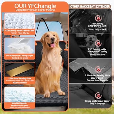 YFChangle Hard Bottom Dog Car Seat Cover for Back Seat – Waterproof Nonslip Hammock Extender for Trucks & SUVs, Heavy Duty Pet Protector, Black Oxford Fabric - Image 3