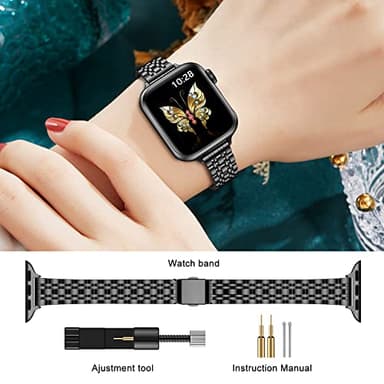 MioHHR Slim Metal Band Compatible with Apple Watch Band 42mm(Series 11 10) 41mm(Series 9 8 7) 40mm(Series 6 5 4 SE3/2/1) 38mm(Series 3 2 1),Stainless Steel iWatch Bands for Women,Black - Image 4