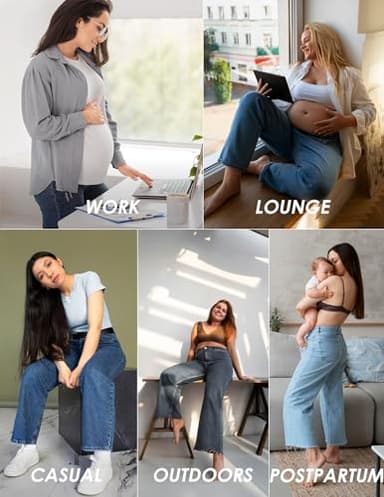 fitglam Women's Maternity Jeans Straight Leg Relaxed Fit Over Belly Pregnancy Denim Work Pants Maternity Clothes with Pockets - Image 5
