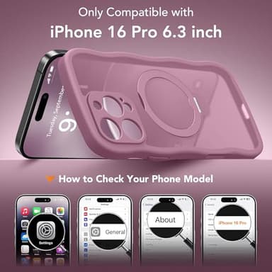 GolbinBox for iPhone 16 Pro Case for Women,[Compatible with Magsafe][360° Spin Magnetic Stand][Cute Wave Edge][Military-Grade Protection] Translucent Matte Phone Case for iPhone 16 Pro, Blackcurrant - Image 2