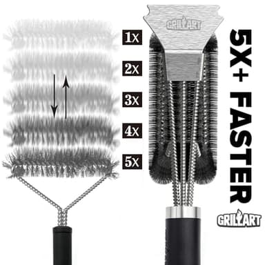 GRILLART Grill Brush and Scraper BBQ Brush for Grill, Safe 18" Stainless Steel Woven Wire 3 in 1 Bristles Grill Cleaning Brush, BR-4516 - Image 3
