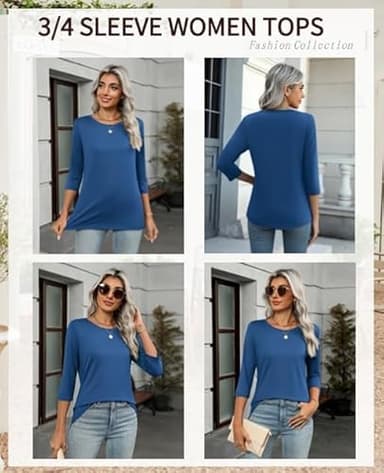 Zeagoo 3/4 Sleeve Shirt Basic Tees Womens Fall Tops Loose Fit 3 Pack Crewneck Casual Blouses Tredy Clothing Plain Tops - Image 2