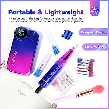 SAVILAND Portable Electric Nail Drill - PRO 35000RPM Electric Nail File Nail Drills for Acrylic Nails Professional with Drill Bits Manicure Pedicure Supplies Use Nail Art for Home DIY Salon Use - Image 6