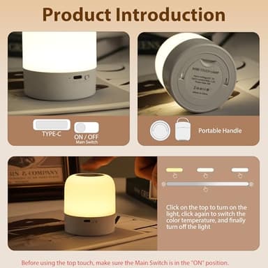 FNMYCO Portable Baby Night Light,3 Colours Egg Light for Nursery,Rechargeable Night Light for Kids,Small Cordless Table&Bedside Lamp,Eye Caring Dimmable LED Touch Lamp for Toddler,Girl,Boy,Nursing - Image 3